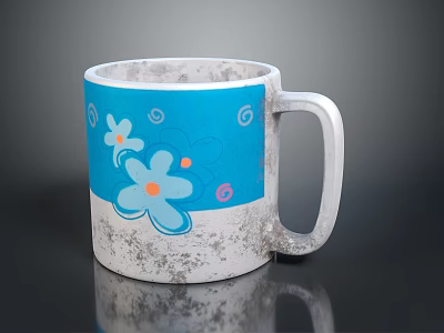 Vintage Blue Mug With Floral Pattern And Worn Design For Everyday Use 3d model