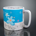 Vintage Blue Mug With Floral Pattern And Worn Design For Everyday Use