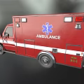 Red Ambulance Vehicle With White Stripes And Blue Medical Emblem