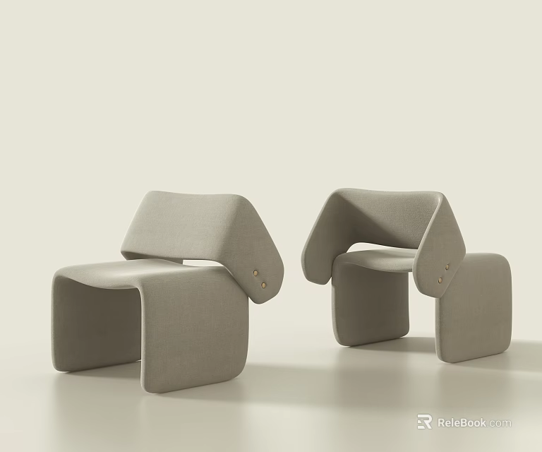 Light Gray Modern Accent Chairs With Unique Geometric Structure And Minimalist Design 3d model 