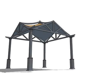 Modern Pergola With Geometric Frame Supportive Pillars And Yellow Roof Design 3d model