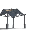 Modern Pergola With Geometric Frame Supportive Pillars And Yellow Roof Design