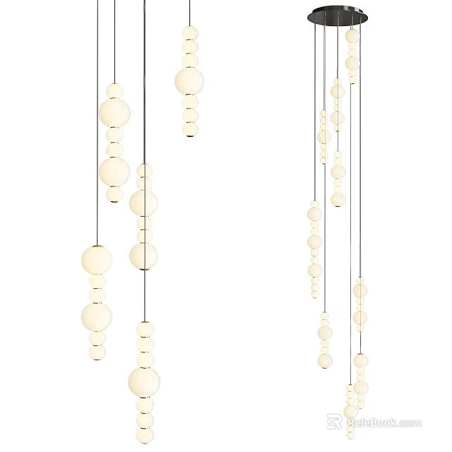 Elegant Modern Pendant Light Design With White Spherical Beads On Multiple Hanging Strings 3d model 