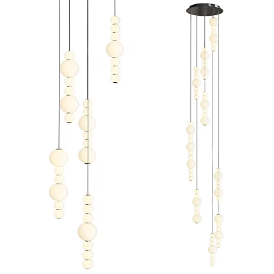 Elegant Modern Pendant Light Design With White Spherical Beads On Multiple Hanging Strings 3d model