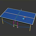 Portable Blue Ping Pong Table with White Net Red Blue Rackets and Black Frame