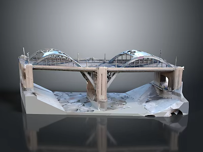 Detailed Double Arch Bridge Model With Concrete Piers And Metal Framework 3d model