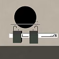 Modern Bathroom Vanity With Double Black Sinks Round Mirror And Lighting Strip