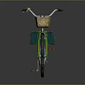 Green Vintage Bicycle With Woven Handlebar Basket And Rear Storage Bag