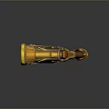 Golden Ornate Pistol With Intricate Carved Details And Brown Wooden Handgrip