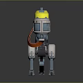 Futuristic Robot Character With Yellow Head Mechanical Legs And Blue Orange Parts Design