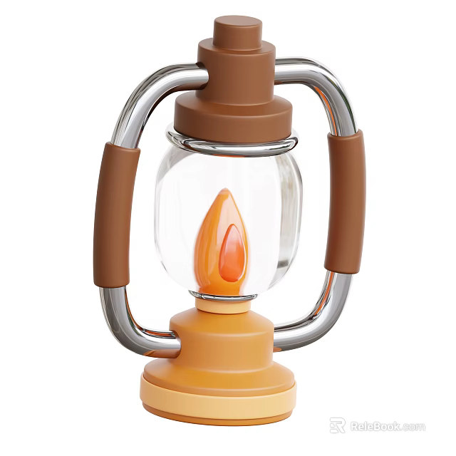 Smart Machine Lantern With Brown Handle Silver Frame And Realistic Flame 3d model 