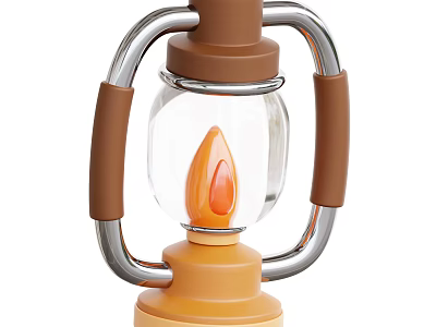 Smart Machine Lantern With Brown Handle Silver Frame And Realistic Flame 3d model