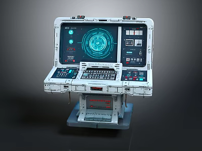 Futuristic Sci Fi Control Console With Digital Display Screen Control Panel And Indicator Lights 3d model