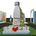Innovative Exhibition Booth Design With Multiple Display Stands Green Grass And Brand Signs