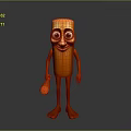Orange Cartoon Character With Large Eyes Smiling Face Arms Legs Feet Holding Small Object