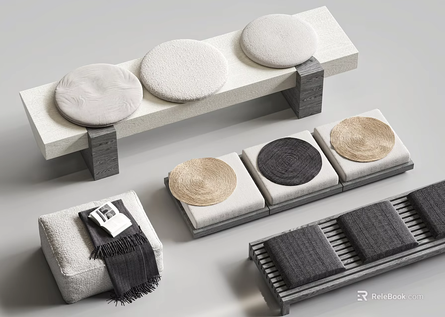 Modern Stools with Round Cushions and Various Fabric Covers in Contemporary Design 3d model 