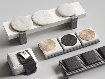 Modern Stools with Round Cushions and Various Fabric Covers in Contemporary Design 3d model