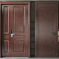 Wooden Dark Brown Hinged Doors With Panel Design Frame And Door Lock In Interior Setting