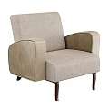 Modern Beige Fabric Leisure Chair With Leather Armrests And Dark Wooden Legs