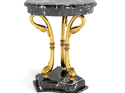 Round Luxury Side Table With Black Marble Top And Gold Ornate Metal Legs 3d model