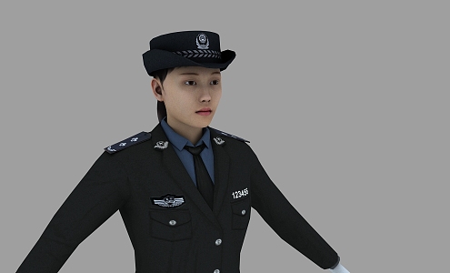 Female police officers realistic role wiring reasonable face number streamlined 3d model