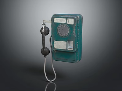 Vintage Green Wall Mounted Rotary Dial Telephone With Coin Slot Communication Digital Device 3d model