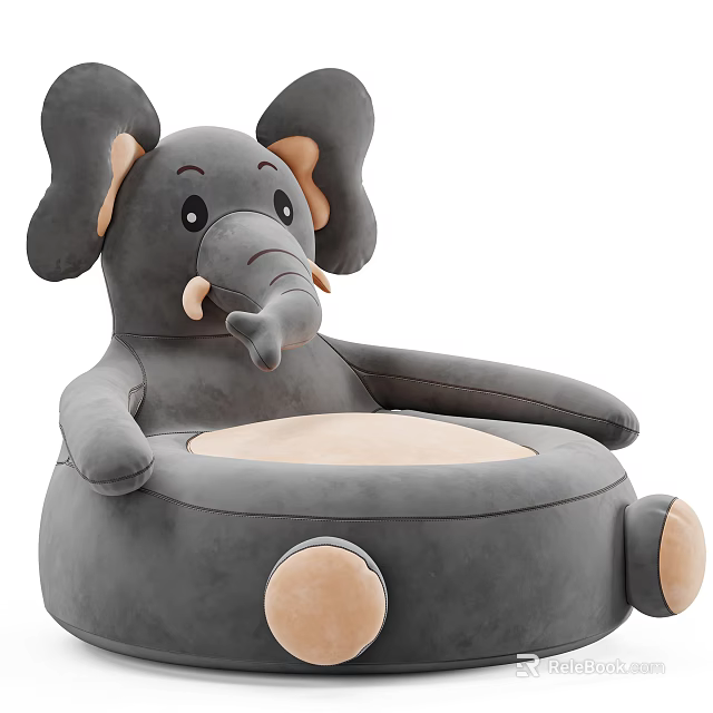 Plush Elephant Shaped Children's Chair with Cute Design Soft Material for Kids Room 3d model 