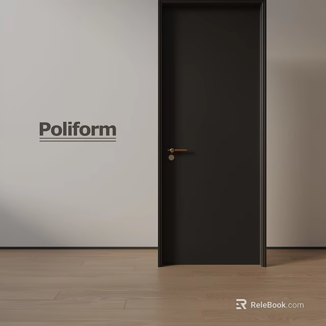 Poliform Black Hinged Door With Golden Handle In Modern Interior With Wooden Floor 3d model 