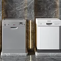 Modern Kitchen Dishwashers in Gray Silver White with Marble Wall and Accent Lighting 3d model