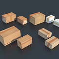 Brown Cardboard Boxes With Various Sizes And Tape Sealed On Dark Background 3d model
