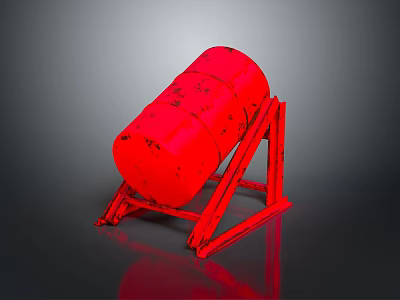Red Industrial Drum Equipment with Metal Support Stand and Heavy Duty Structure 3d model