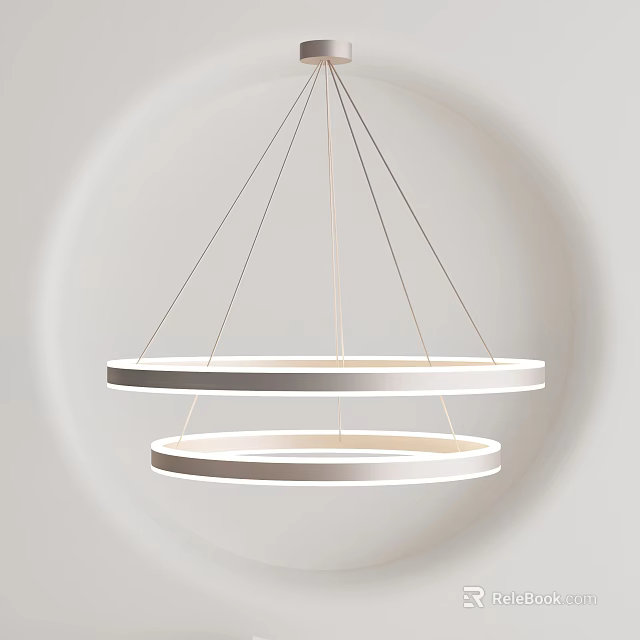 Modern Chandelier With Two Circular Rings Hanging In Interior Lighting Design 3d model 