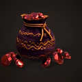 Elegant Red Gemstones In Purple Decorative Bag With Gold Patterns And Scattered Stones