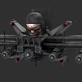 Futuristic Mechanical Weapon with Multiple Barrels Helmet Design and Red Eyes