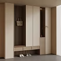 Sleek Modern Shoe Cabinet Design With Wooden Storage Bench Hanging Bag And Decorative Plant