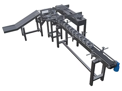 Industrial Conveyor Equipment With Metal Frame Circular Wheels And Blue Drive Unit 3d model
