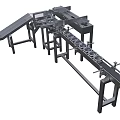 Industrial Conveyor Equipment With Metal Frame Circular Wheels And Blue Drive Unit