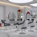 Modern Hair Salon Interior With Styling Chairs Mirrors And Marble Countertops