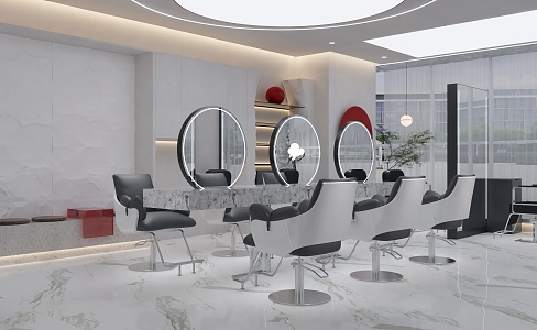 Internet Celebrated Hair Salon Hair Cutting Mirror Hair Cutting Chair Perm Dyeing Area Shampoo Area Shampoo Bed Red Embellished Hair Salon 3d model