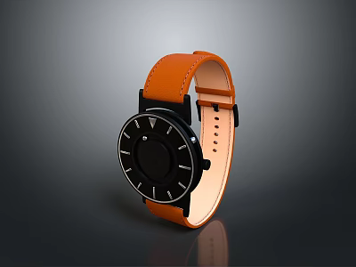 Modern Stylish Watch With Orange Leather Strap And Black Dial Design 3d model