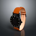 Modern Stylish Watch With Orange Leather Strap And Black Dial Design 3d model