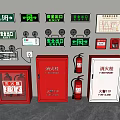 Essential Fire Safety Equipment With Hydrant Cabinets Extinguishers And Exit Signs 3d model