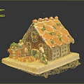 Gingerbread House Decorated with Colorful Candies Gingerbread Men and Frosting on White Base