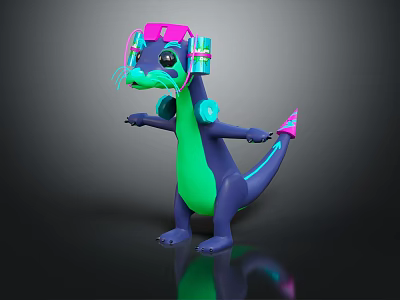 Playful Otter Character With Neon Headphones And Colorful Body Design 3d model