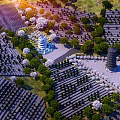 Aerial Planning Layout With Traditional Towers Organized Buildings And Green Spaces