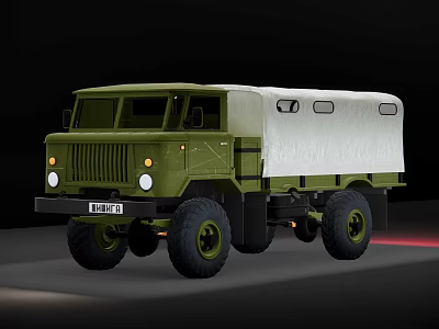Green Military Style Utility Vehicle With Canvas Cover For Cargo Transport 3d model