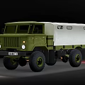 Green Military Style Utility Vehicle With Canvas Cover For Cargo Transport