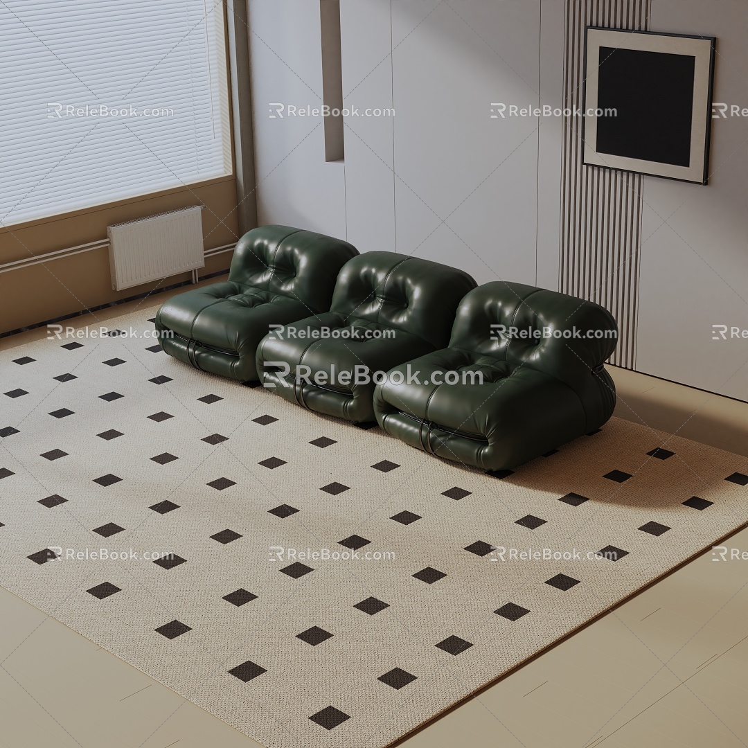 Modern three-seat sofa 3d model