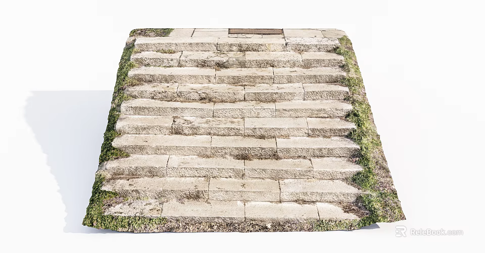 Outdoor Stone Stairs With Weathered Stone Steps And Moss Covered Edges 3d model 