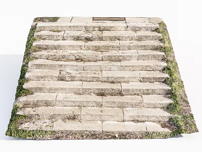 Outdoor Stone Stairs With Weathered Stone Steps And Moss Covered Edges 3d model